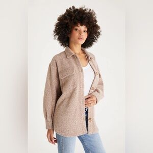 Z Supply Tucker Jacket Heather Latte Button Front Fleece Relaxed Fit Size L